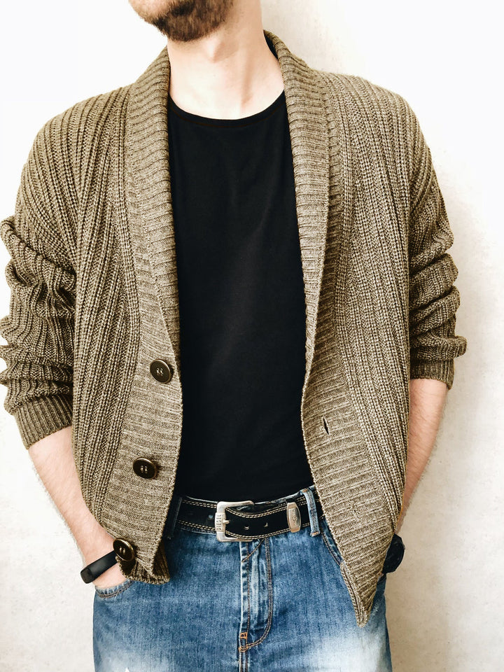 Men's knitted cardigan with shawl collar and button placket Mune Fashion