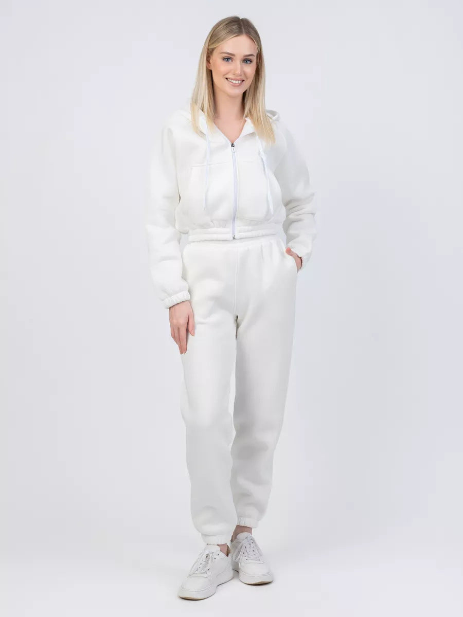 Women Cropped Zip Hoodie with Elastic High-Waist Jogging Pants Mune Fashion