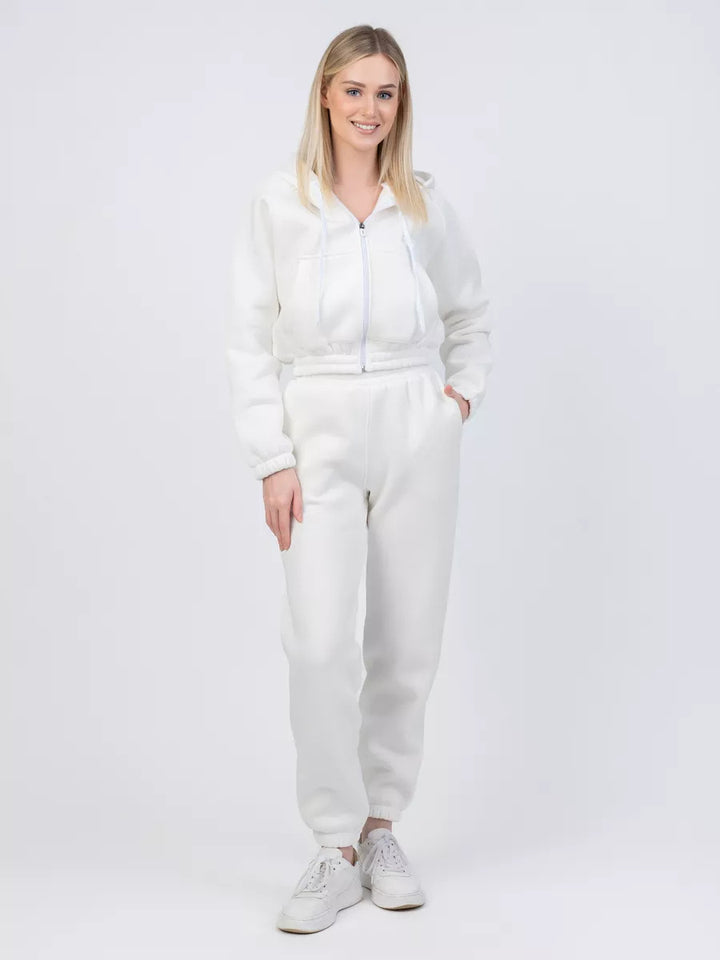 Women Cropped Zip Hoodie with Elastic High-Waist Jogging Pants Mune Fashion