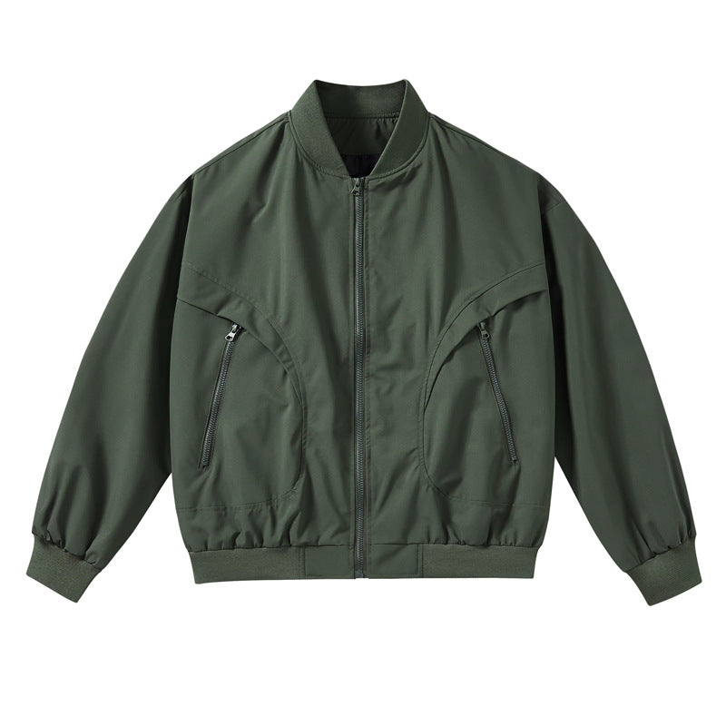 Unisex  lightweight stretch shell zip-front bomber jacket with curved zip utility pockets Mune Fashion