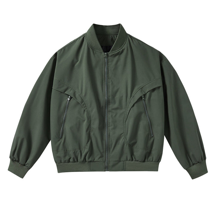 Unisex  lightweight stretch shell zip-front bomber jacket with curved zip utility pockets Mune Fashion