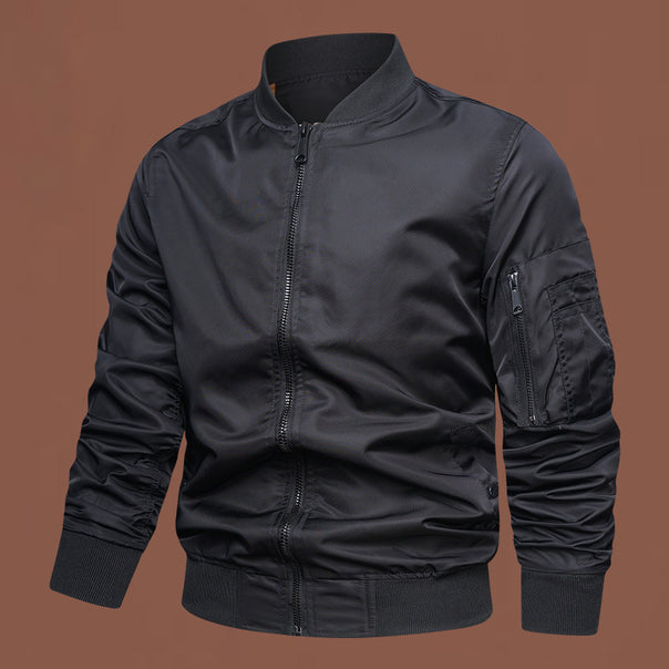 Men's lightweight nylon bomber with arm pocket, zipper and ribbed cuffs Mune Fashion