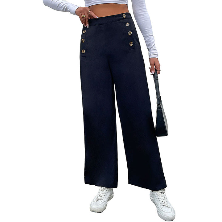 Women's High-Waist Palazzo Pants with maritime-inspired decorative button placket and wide leg Mune Fashion