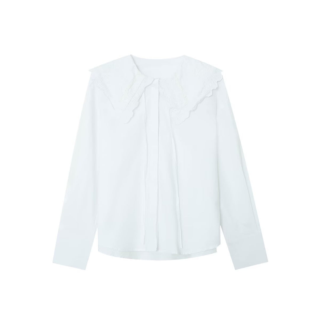 Women's blouse with oversized embroidered Peter Pan collar and tie Mune Fashion