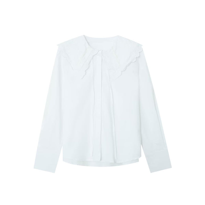 Women's blouse with oversized embroidered Peter Pan collar and tie Mune Fashion