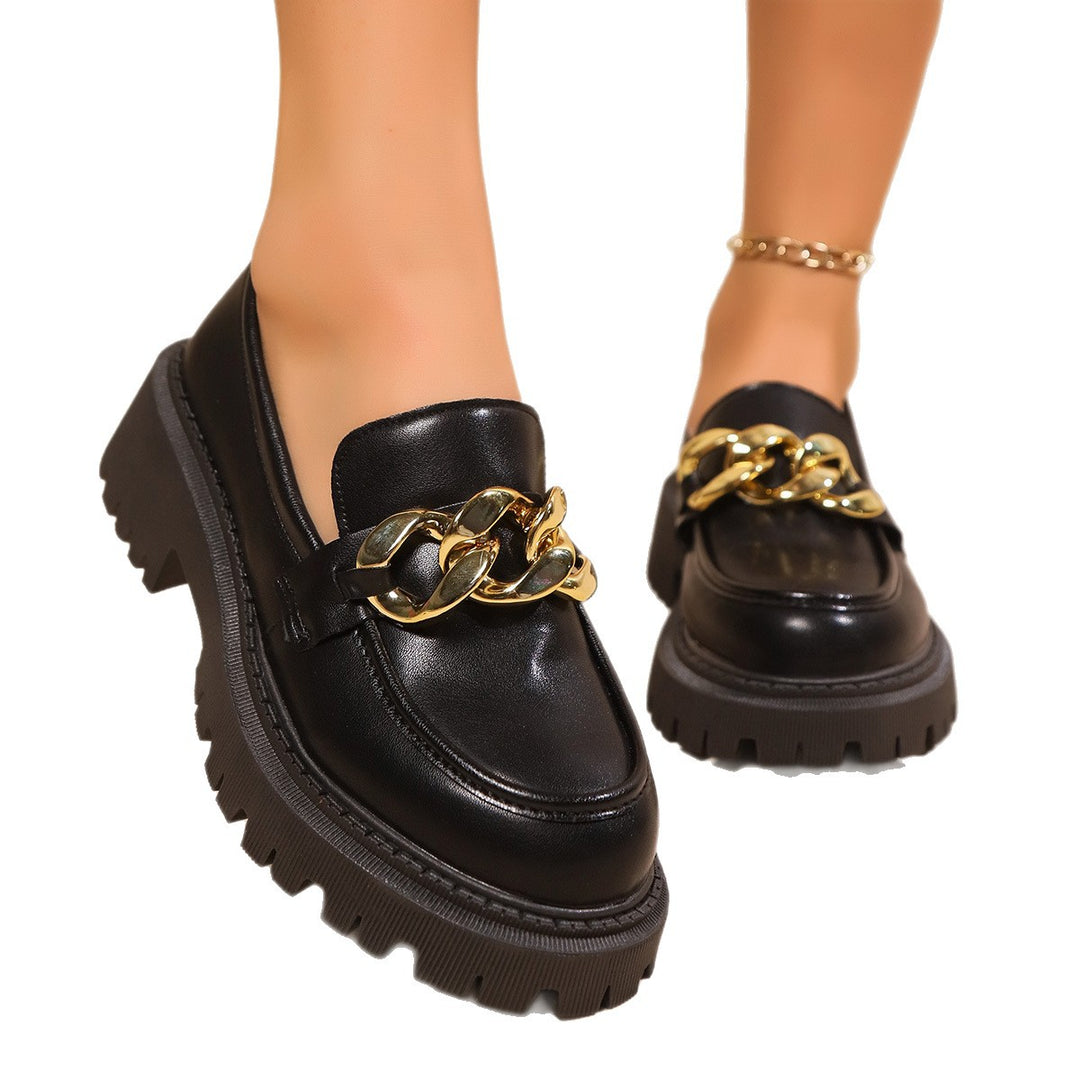 Women Chunky Platform Loafers with Rough Profile Sole and Padded Shaft Mune Fashion