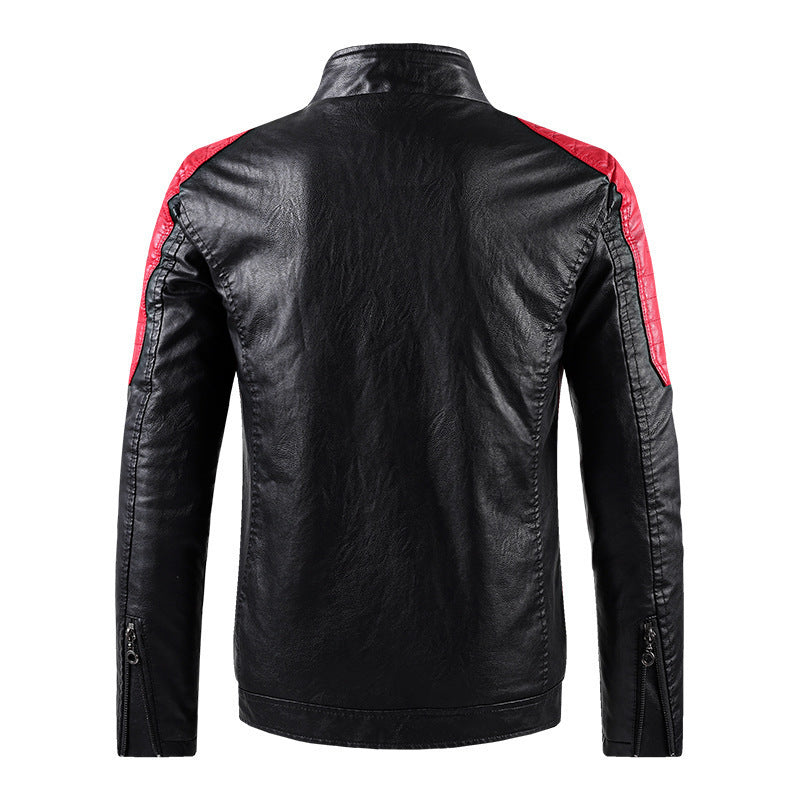 Men's sporty faux leather jacket with high collar Mune Fashion