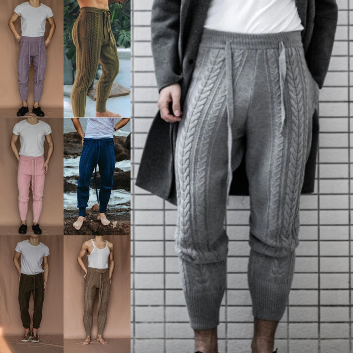 Men's Cable Knit Jogging Pants with Drawstring Mune Fashion
