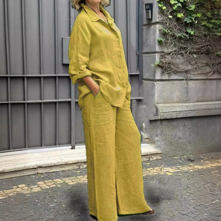Women's Lightweight Linen Loungewear Set with Oversized Shirt and Wide Palazzo Pants Mune Fashion