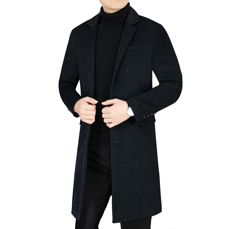 Men's Long Wool Blend Coat with Full Faux Fur Lining and Slim Silhouette Mune Fashion