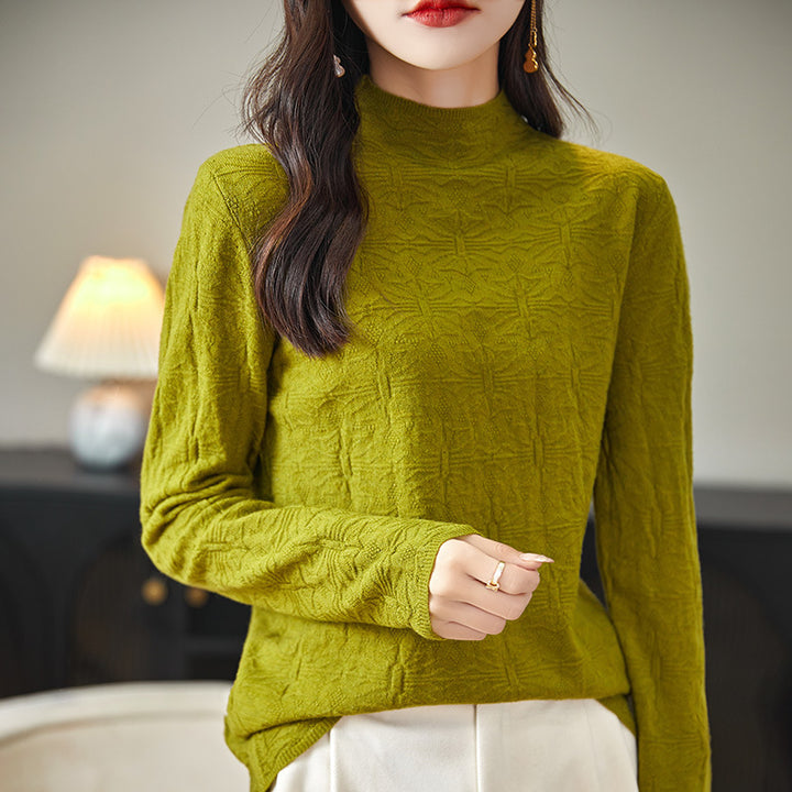 Women's Structured Fine Knit Long Sleeve with Stand-Up Collar and Boxy Silhouette Mune Fashion