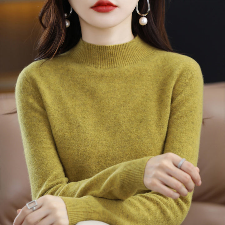 Women's Slim Fine Knit Mock Neck Sweater with Extra Fine Fleece Finish and Extended Cuffs Mune Fashion