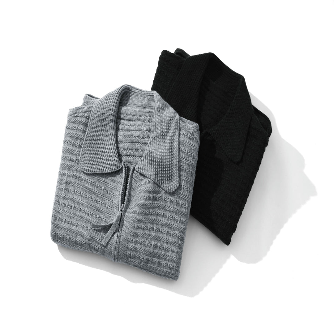 Unisex Structured Zip Knit Cardigan with Large Lapel Collar Mune Fashion