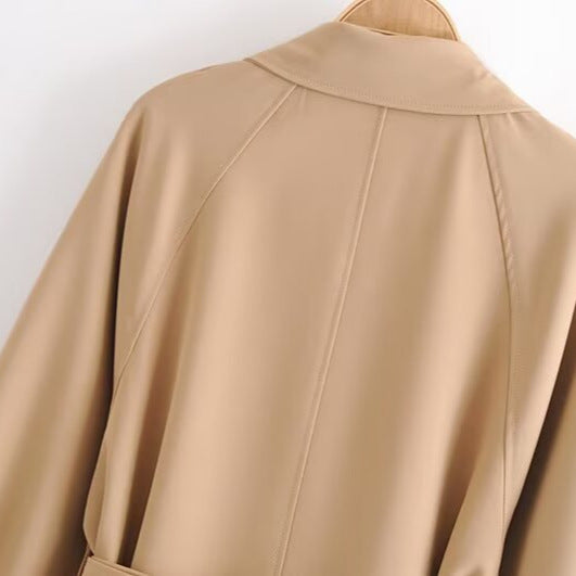 Women's Double-breasted Trench Coat with Waist Belt and Shoulder Yoke Mune Fashion