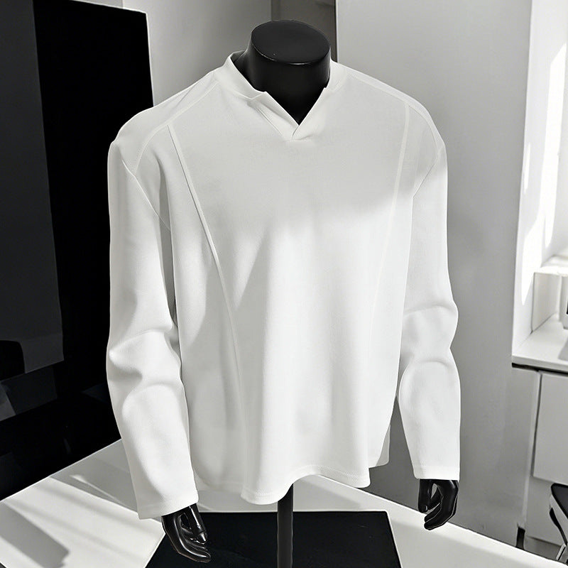 Men's Oversize Long Sleeve Shirt with V Notch Collar, minimalist cut and soft cotton blend Mune Fashion