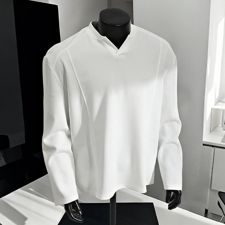 Men's Oversize Long Sleeve Shirt with V Notch Collar, minimalist cut and soft cotton blend Mune Fashion