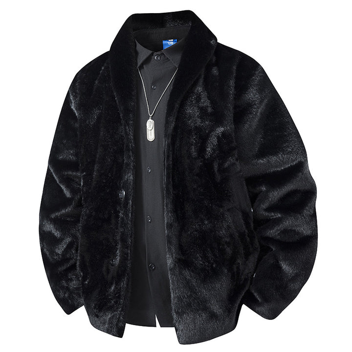 Men's Luxurious Short Blazer Jacket made of Faux Fur with Shawl Collar Mune Fashion