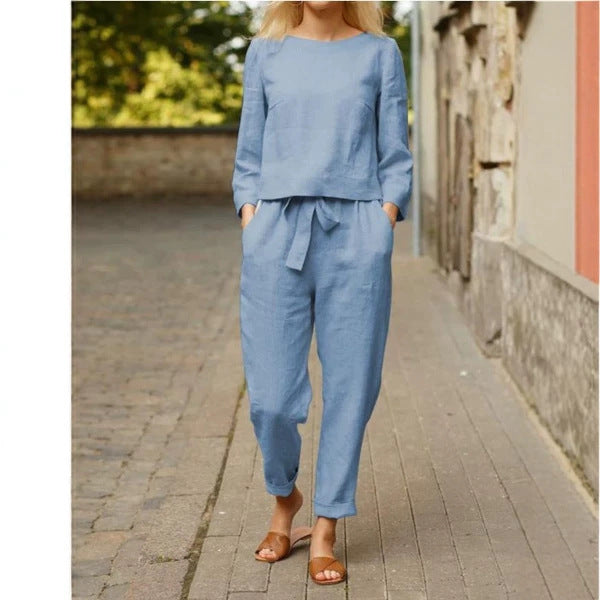 Women Casual Set of Long Sleeve Top and Elastic Pants Mune Fashion