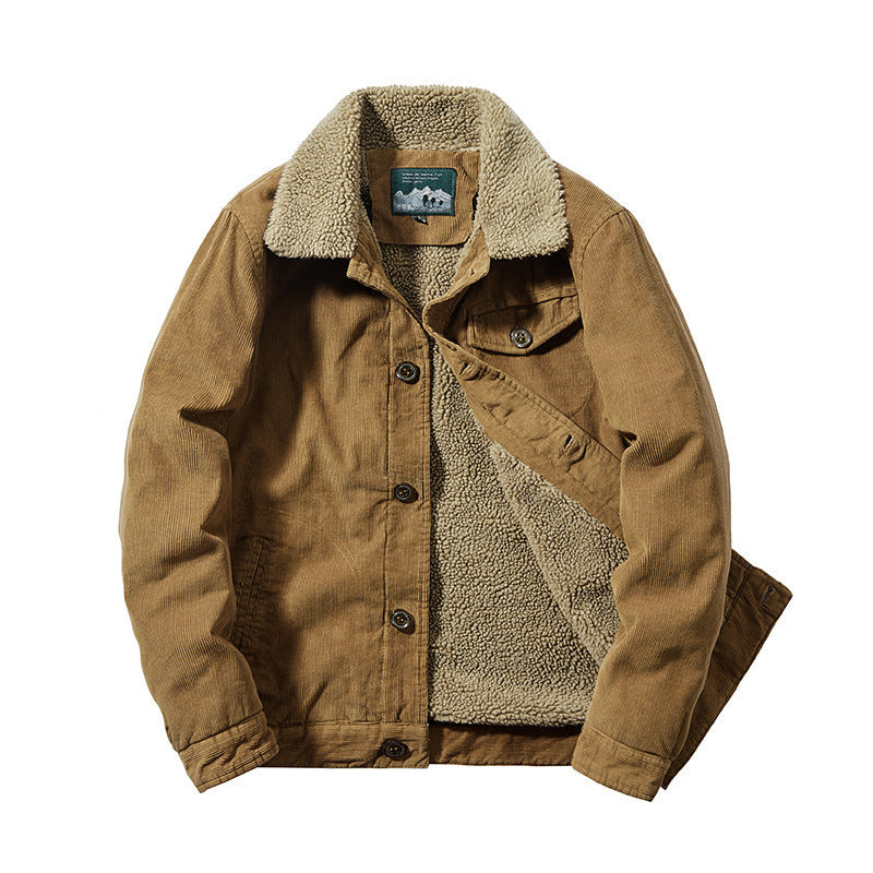 Men's cord jacket with warming Sherpa inner side and teddy collar in worker blouson style Mune Fashion