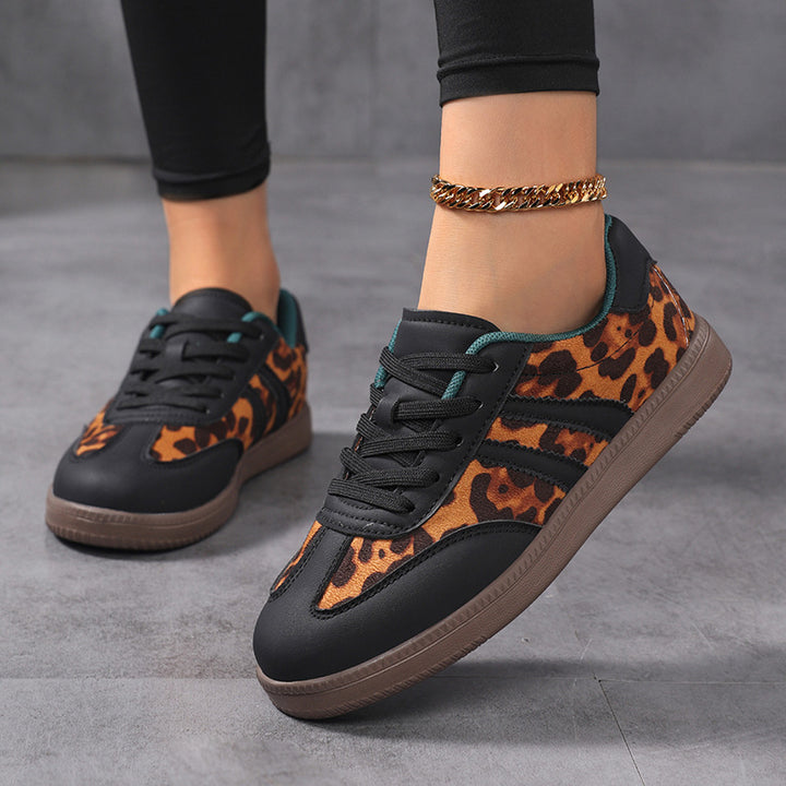 Ladies Leopard Print Suede Look Sneakers with Ergonomic Padded Sole and Non-Slip Rubber Sole Mune Fashion