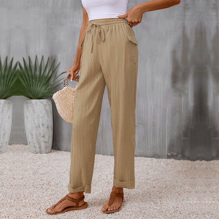 Women's Casual Summer Pants with Elastic Waist and Side Pockets Mune Fashion