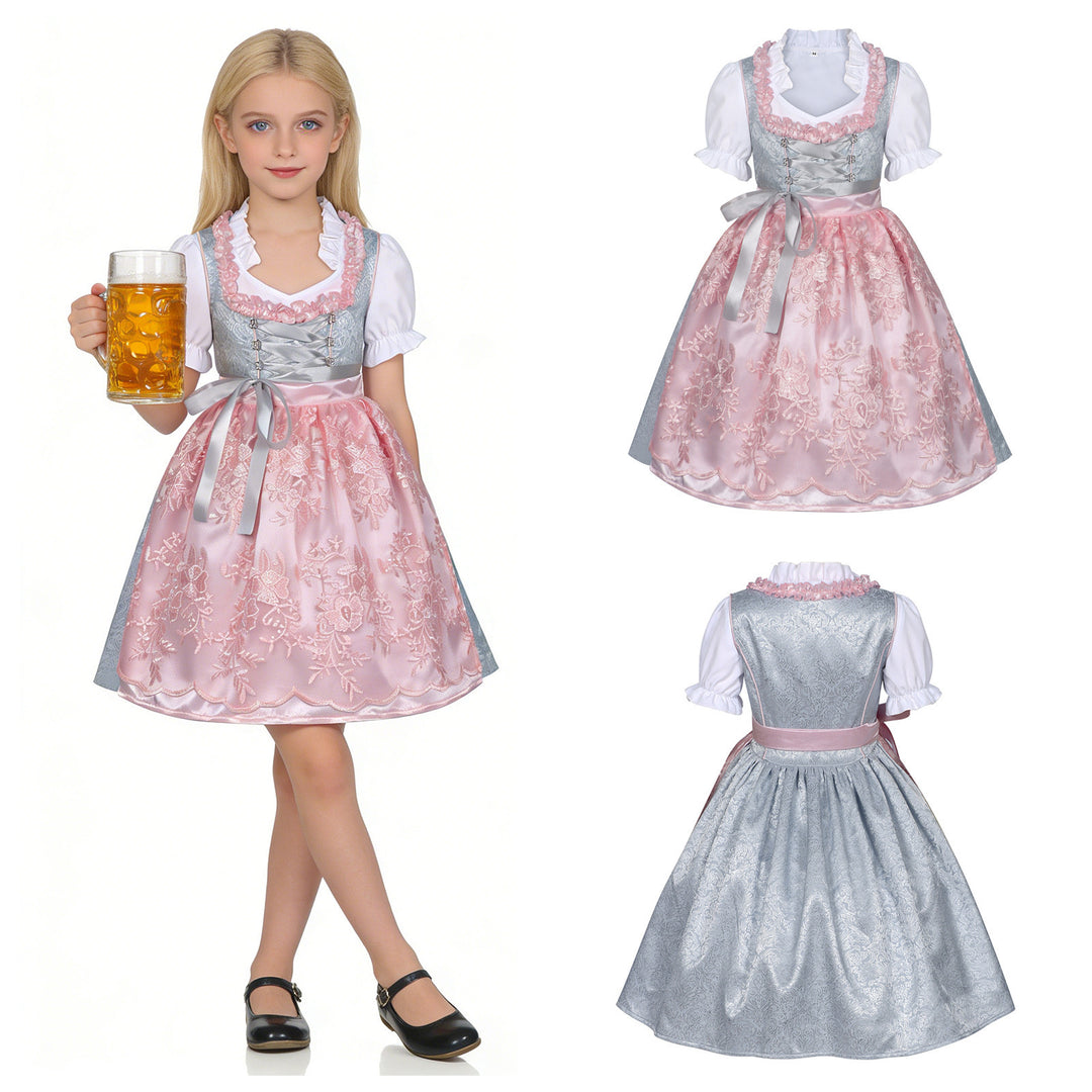 Ladies' traditional children's dirndl with embroidered apron and ruffled blouse Mune Fashion