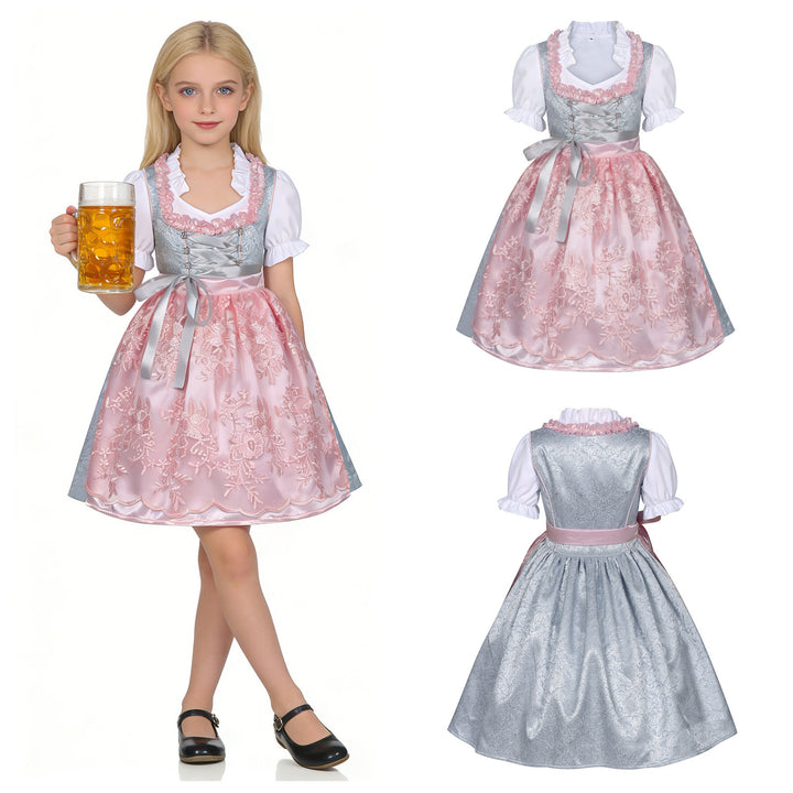 Ladies' traditional children's dirndl with embroidered apron and ruffled blouse Mune Fashion