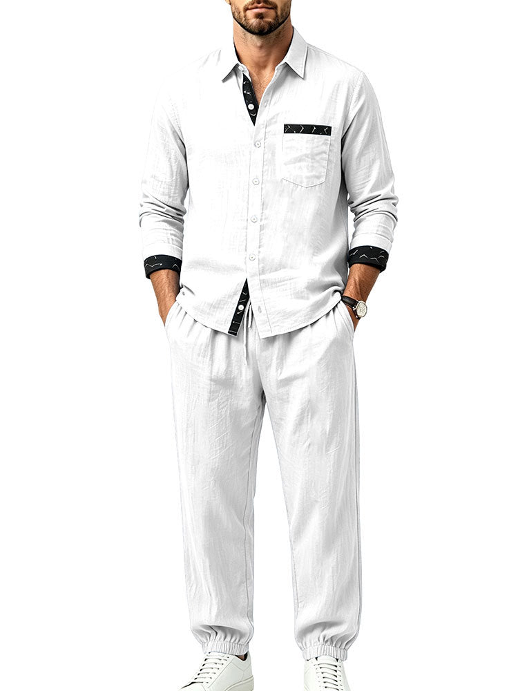 Men's Lightweight Cotton Loungewear Two-Piece Set with Shirt and Drawstring Joggers Mune Fashion