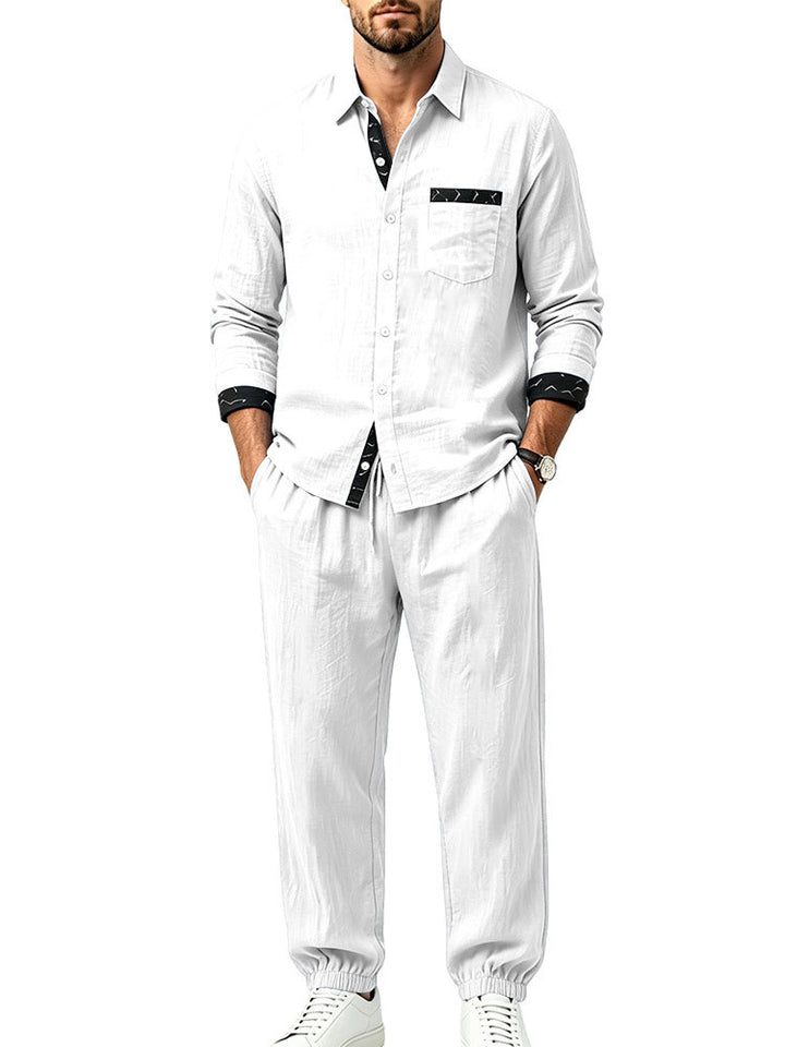 Men's Lightweight Cotton Loungewear Two-Piece Set with Shirt and Drawstring Joggers Mune Fashion