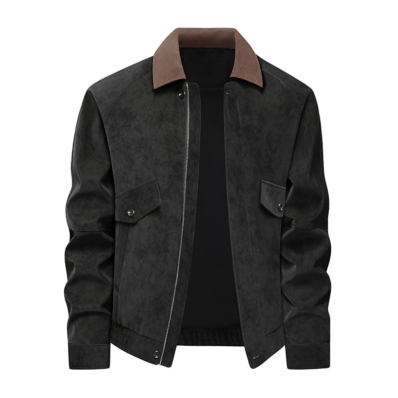 Men's short bomber jacket with suede collar, patch flap pockets & elastic hem Mune Fashion