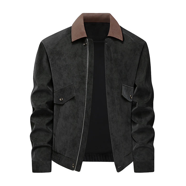 Men's short bomber jacket with suede collar, patch flap pockets & elastic hem Mune Fashion