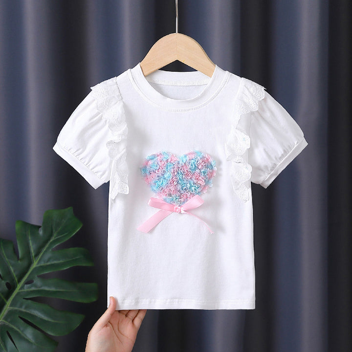 Girl's T-Shirt with Ruffle Details and Heart Motif Mune Fashion