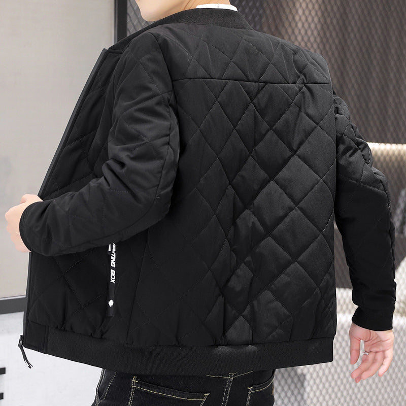 Men's quilted transitional jacket with diamond stitching, stand-up collar, and ribbed cuffs Mune Fashion