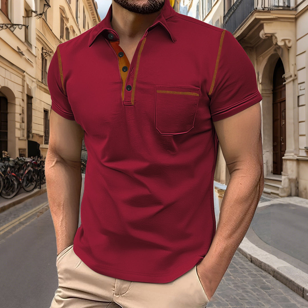 Men's short sleeve polo with chest pocket, contrasting quilted seam and shirt collar Mune Fashion