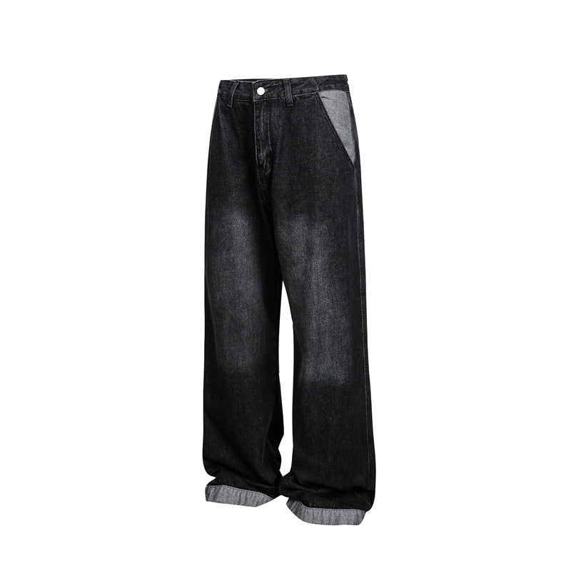 Unisex Wide Baggy Denim Pants with High Waist and Contrasting Pockets Mune Fashion
