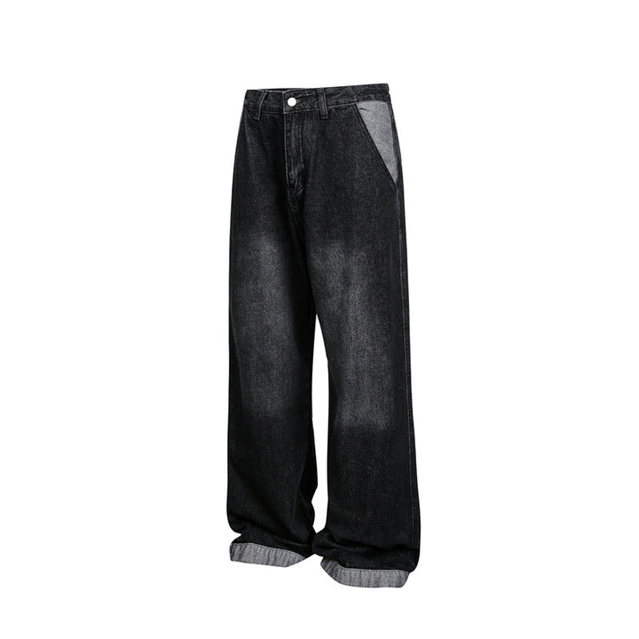 Unisex Wide Baggy Denim Pants with High Waist and Contrasting Pockets Mune Fashion