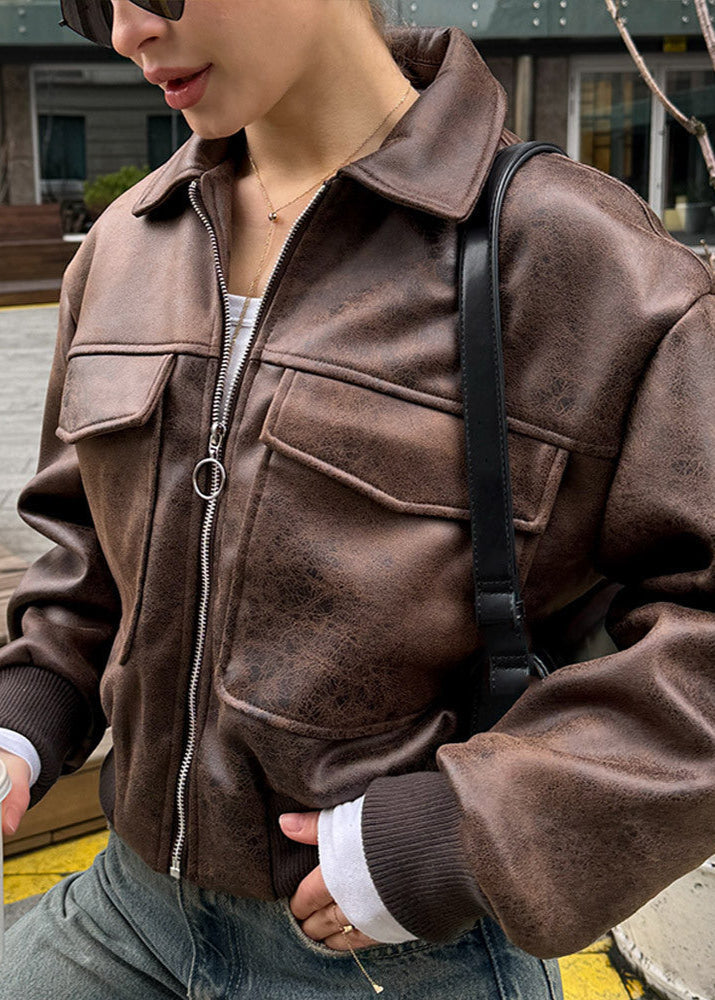 Mune | Distressed Faux Leather Zip Jacket