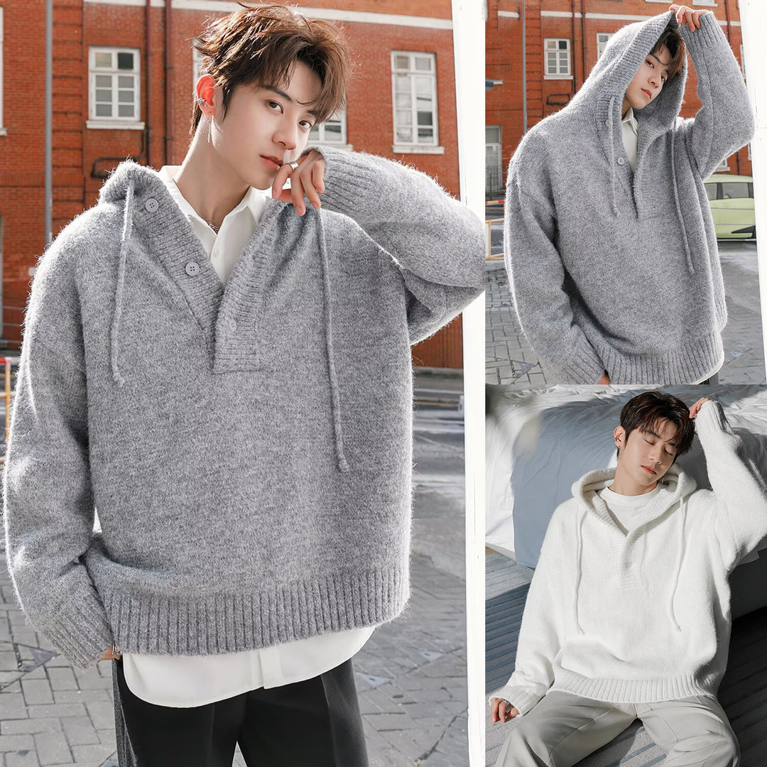 Men's fashionable chunky knit sweater with hood Mune Fashion