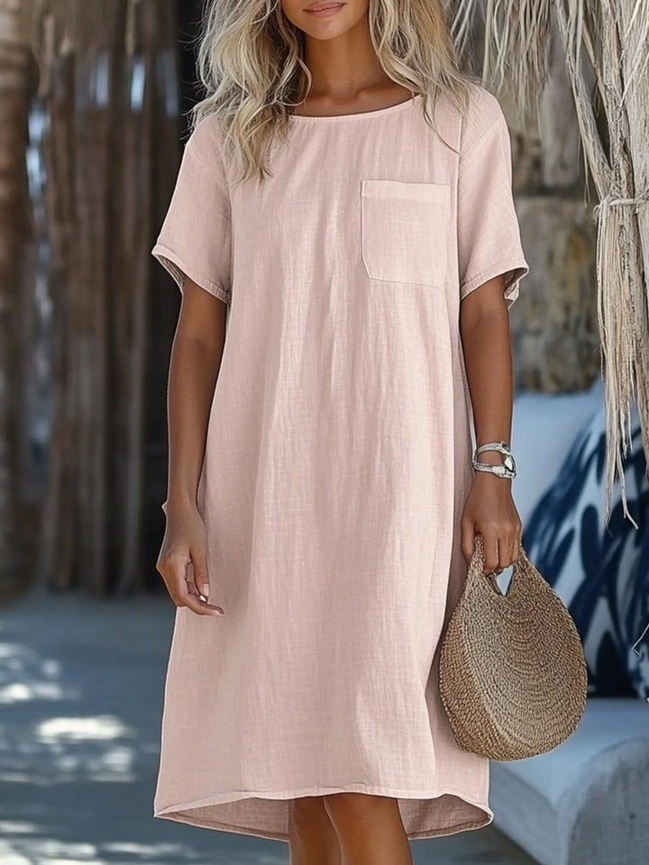 Women's Lightweight Linen Dress with Practical Chest Pocket Design Mune Fashion