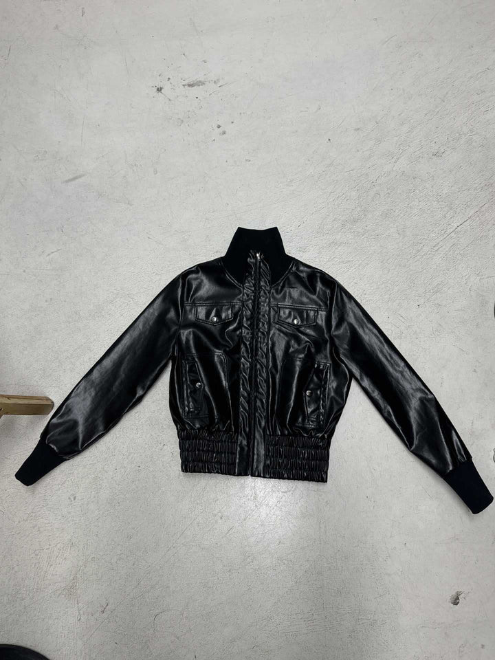 Women's Leather Look Bomber Jacket Mune Fashion