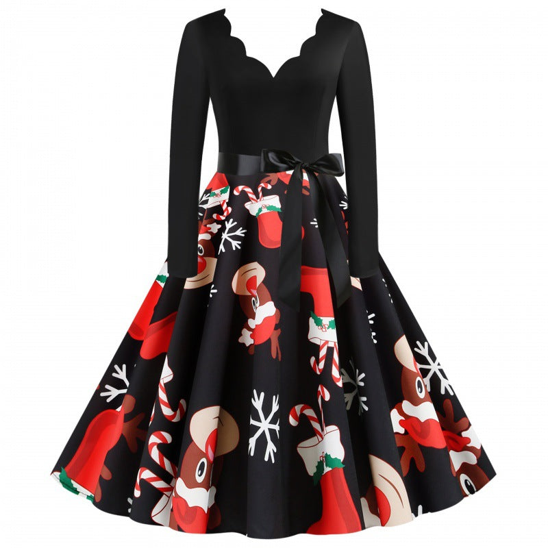 Women's vintage party dress in 50s style with wavy neckline, figure-hugging bodice, and voluminous circle skirt Mune Fashion