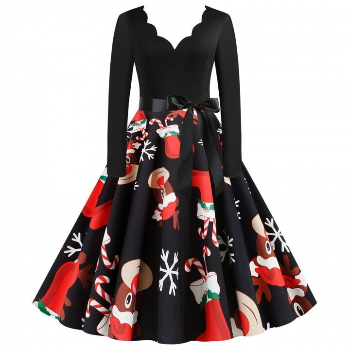 Women's vintage party dress in 50s style with wavy neckline, figure-hugging bodice, and voluminous circle skirt Mune Fashion