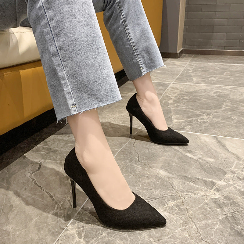 Women's pointed velvet look pumps with padded insole and sleek stiletto heel Mune Fashion