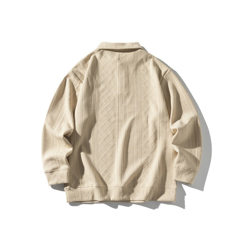 Unisex Structured Polo Shirt - Oversized Knit Sweater with Cable and Diamond Knit Mune Fashion