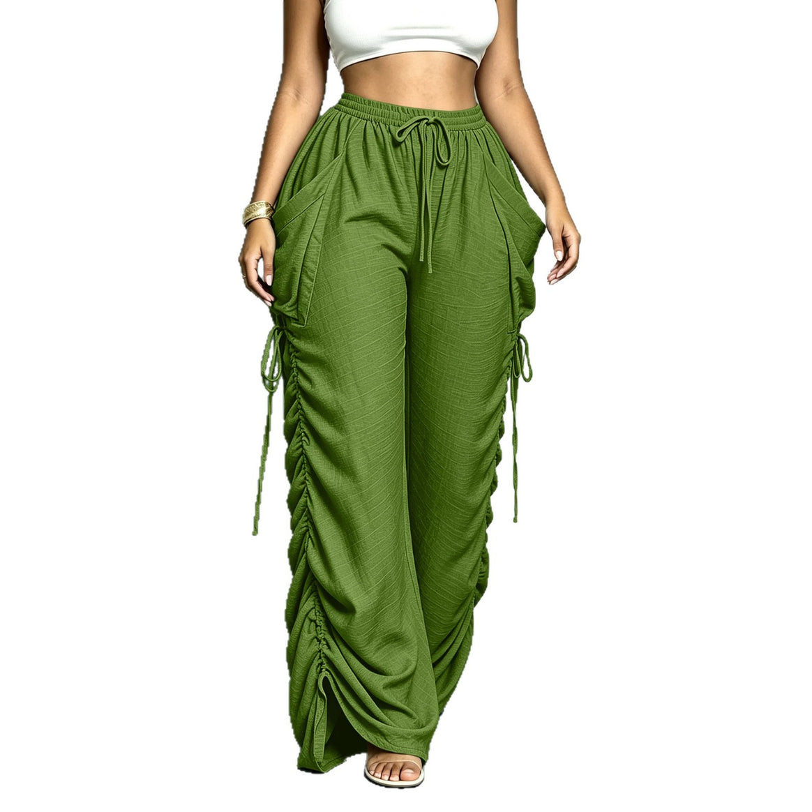 Women's wide Relax Harem pants with side gathering and large pockets Mune Fashion