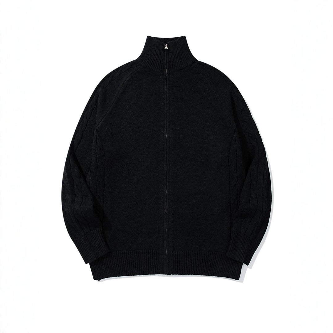 Men's bulky knit zip jacket with funnel collar, raglan sleeves, and cable pattern Mune Fashion