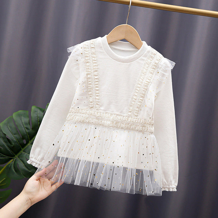 Girl's sweatshirt with ruffle details and tulle trim Mune Fashion