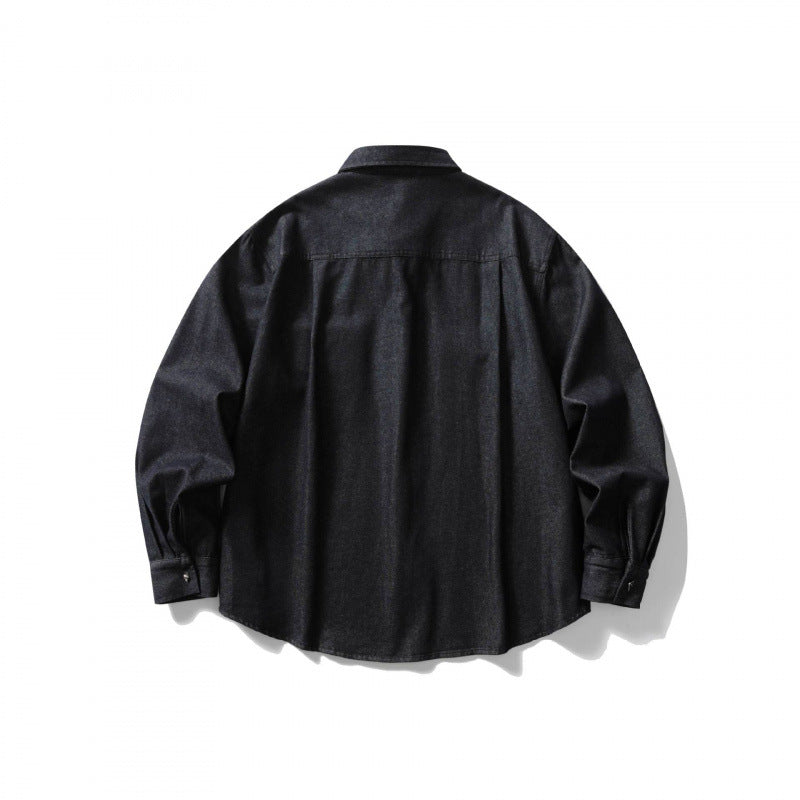 Unisex Boxy Denim Overshirt with Flap Pockets and Shirt Collar Mune Fashion