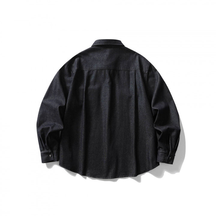 Unisex Boxy Denim Overshirt with Flap Pockets and Shirt Collar Mune Fashion