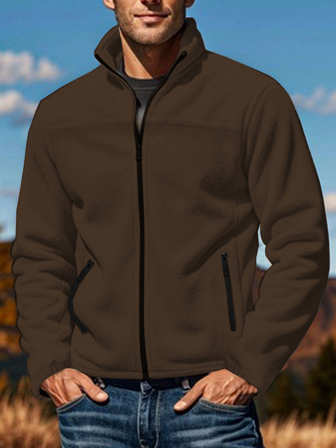 Men's fleece jacket with zipper, stand-up collar and zip pockets Mune Fashion